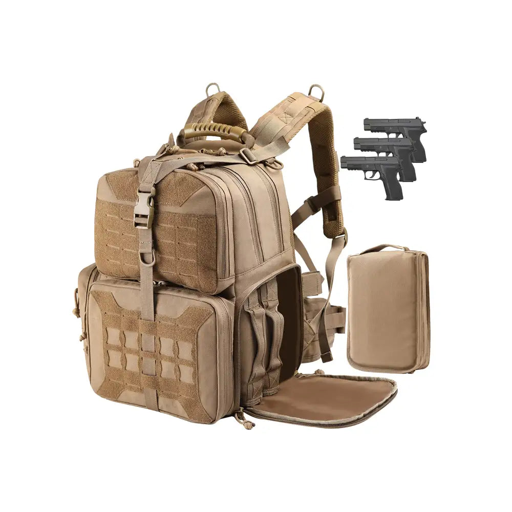 Tactical Range Backpack Bag, VOTAGOO Range Activity Bag For Handgun And Ammo, 3 Pistol Carrying Case For Hunting Shooting