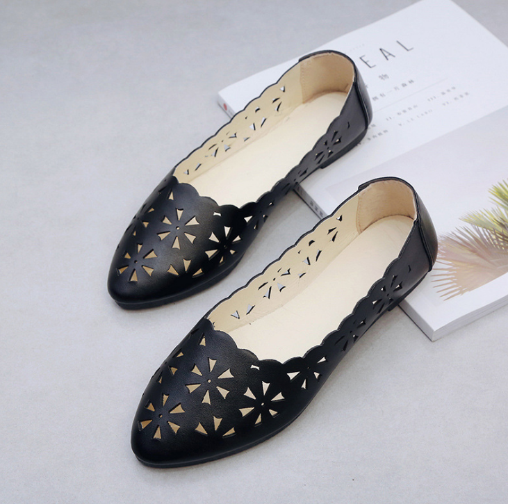 2021 New Arrival Women Flats Shoes Flat Flat Heel Hollow Out Flower Shape Nude Shoes Pointed Toe Shoes zapatos mujer