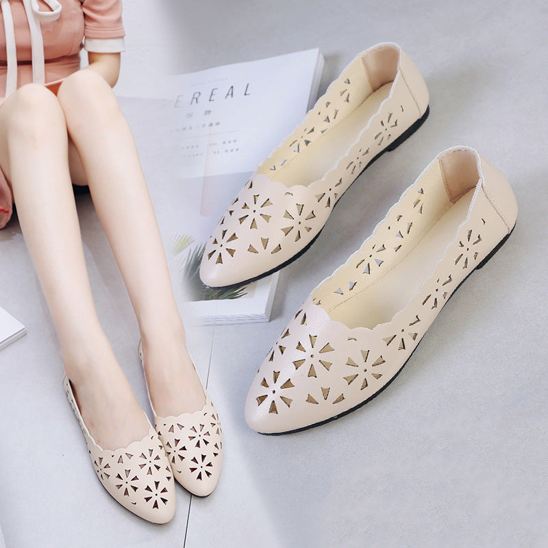 2021 New Arrival Women Flats Shoes Flat Flat Heel Hollow Out Flower Shape Nude Shoes Pointed Toe Shoes zapatos mujer