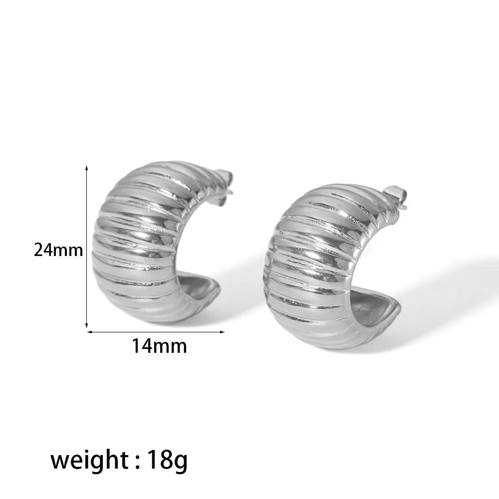 18K Stainless Steel Wide Stripe C- Shaped Earrings