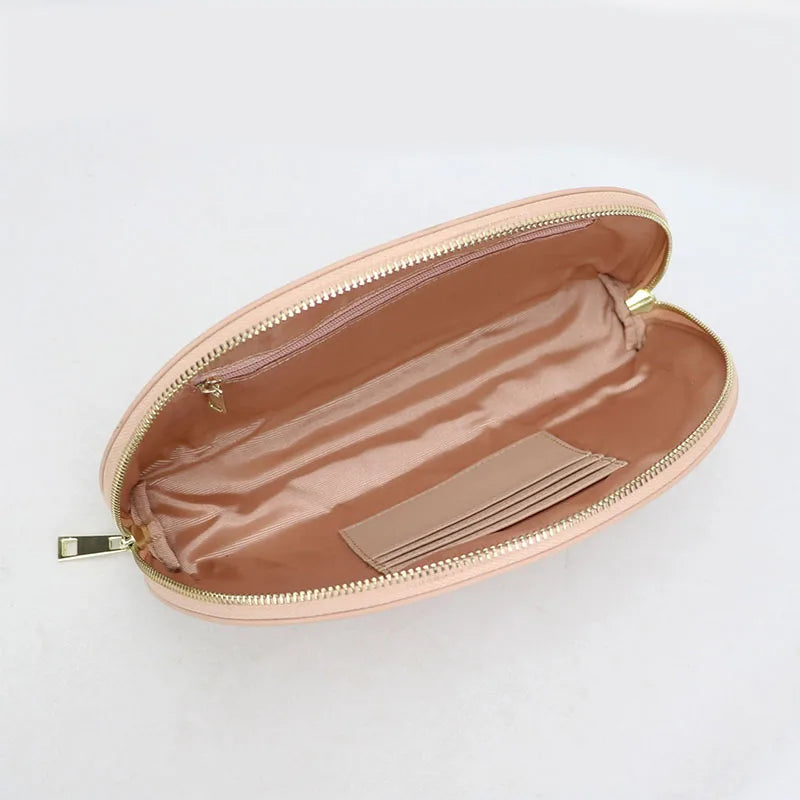 Monogrammed saffiano Leather Clutch Wash Bag Women Solid Color Party Bag Half Moon Zipper ladies Cosmetic Make Up Bag
