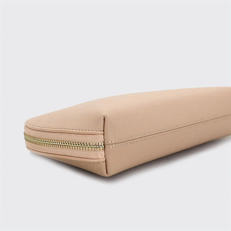 Monogrammed saffiano Leather Clutch Wash Bag Women Solid Color Party Bag Half Moon Zipper ladies Cosmetic Make Up Bag