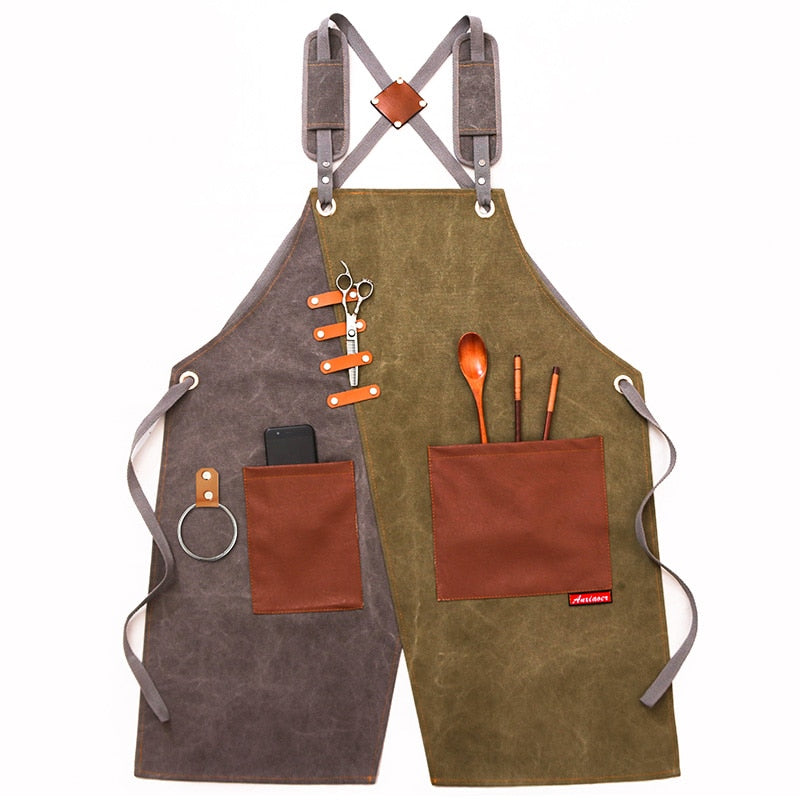 New Durable Goods Heavy Duty Unisex Canvas Work Apron with Tool Pockets Cross-Back Straps Adjustable For Woodworking Painting