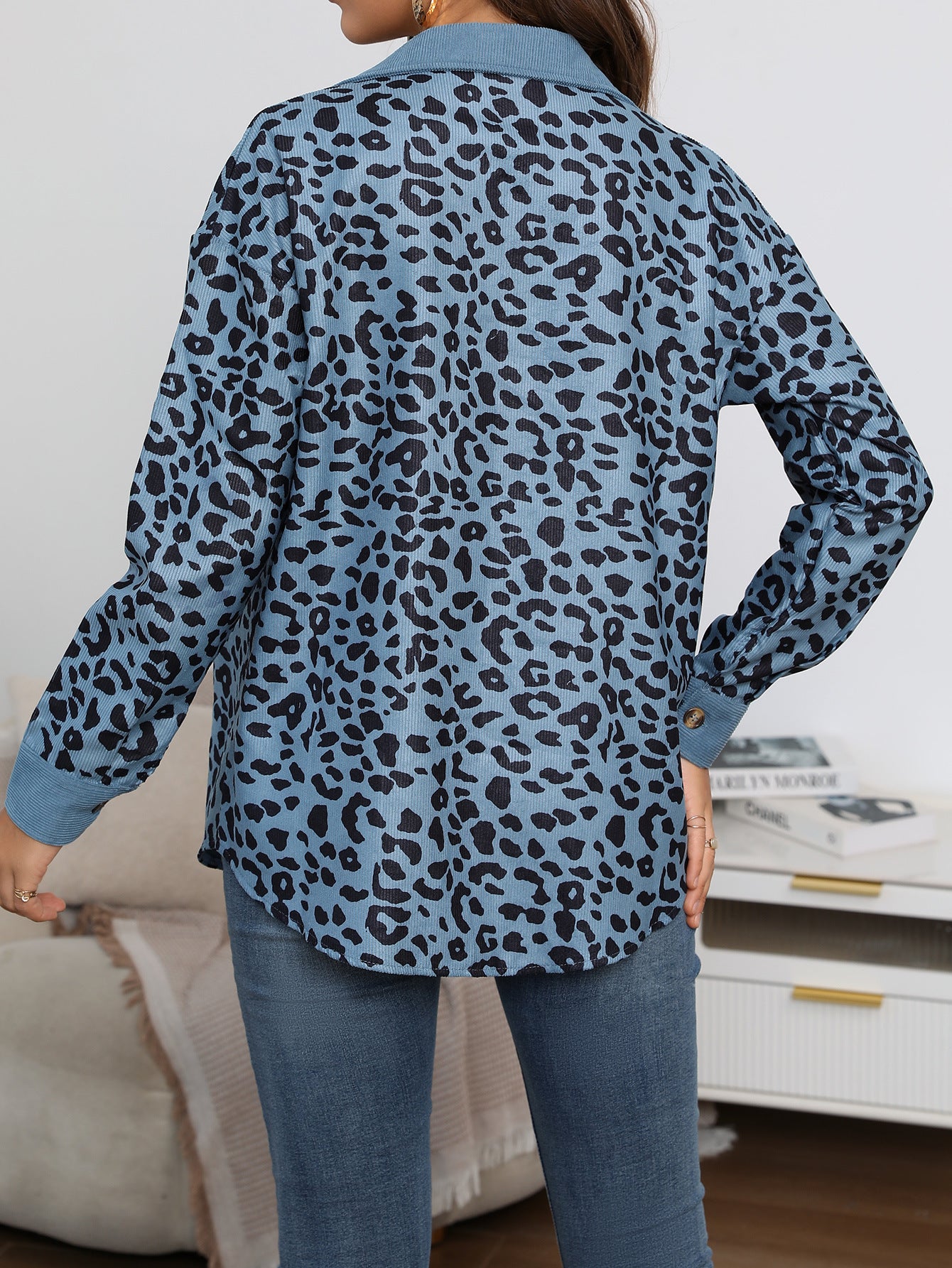Leopard Print Shirt Coat Fashion Button Long Sleeve Jacket Women