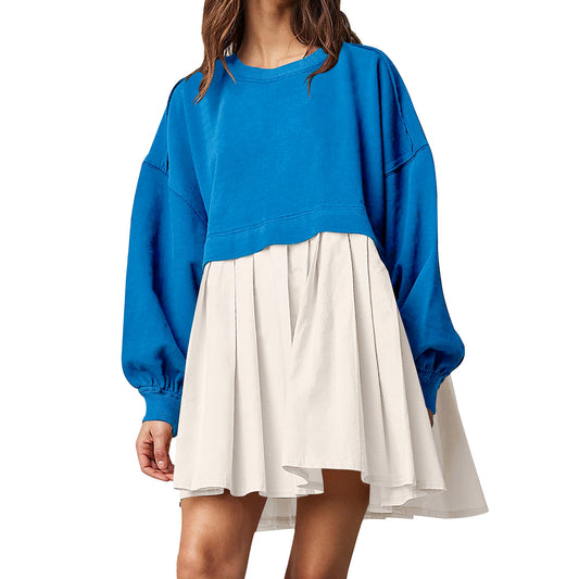 Womens Sweatshirt Dress Loose Long Sleeve Crewneck Pullover Tops Relaxed Fit Sweatshirts Short Dress