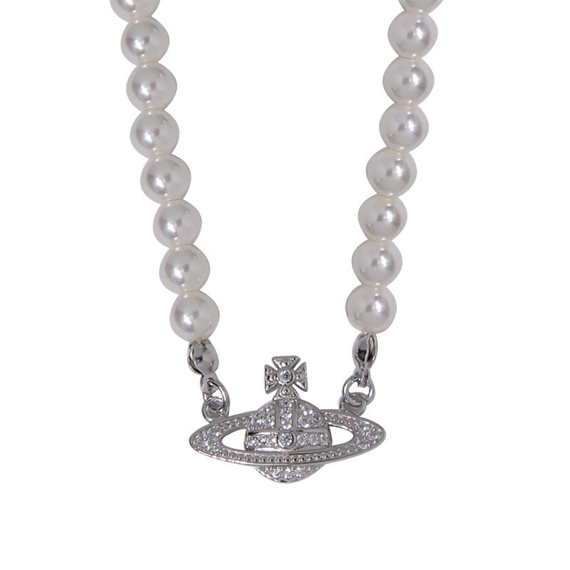 Saturn Pearl Necklace Female Sterling Silver