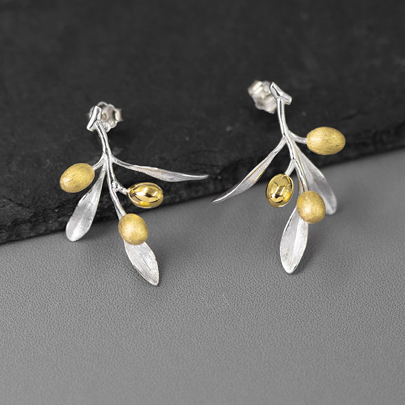 The Taste Of Love Sterling Silver Natural  And Elegant Olive Branch Stud Earrings