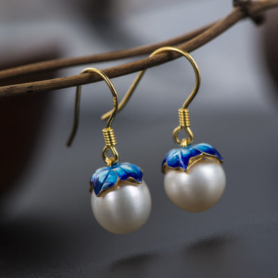 Cloisonne 925 Silver Earrings Sukhothai gold jewelry design freshwater pearl earrings earrings lotus female wholesale