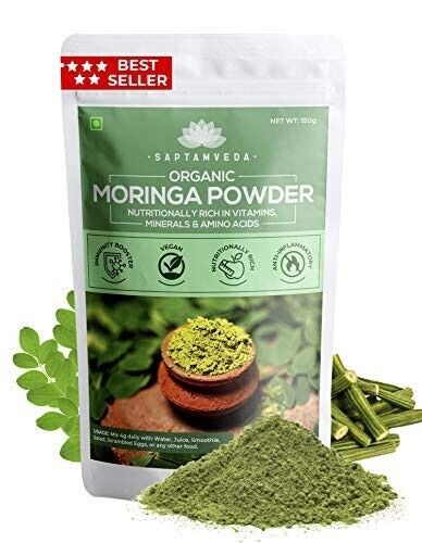 SAPTAMVEDA Certified Organic Moringa Drumstick Leaf Powder 150 GM WEIGHT LOSS DRINK Boosts Immunity And Energy Levels  Nutritionally Rich With Vitamins, Minerals And Amino Acids. Rich Source