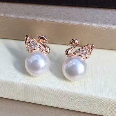 S925 silver freshwater pearl swan earrings