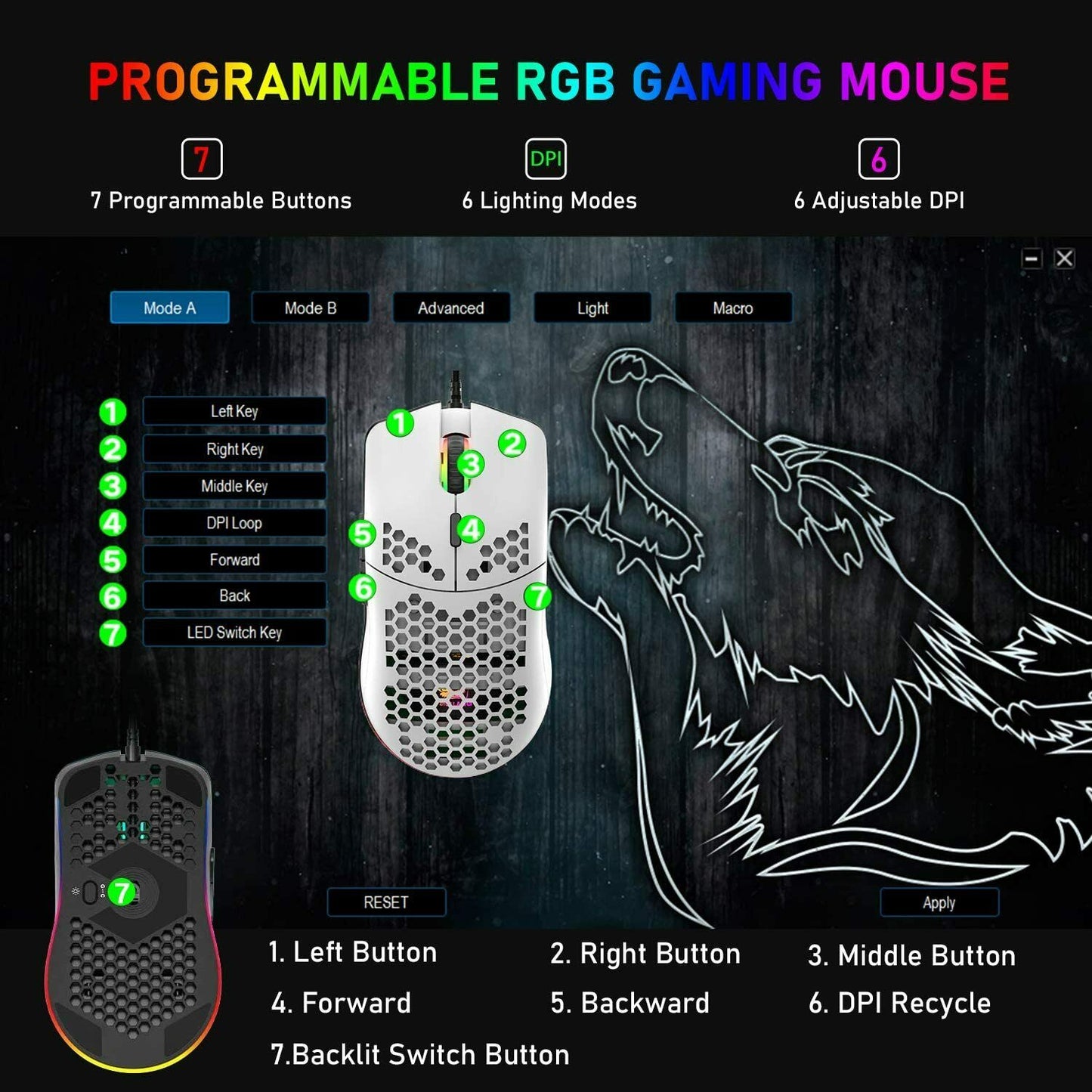 Gaming Mice Mouse 6400 DPI USB RGB Flowing Backlit Light Wired PC Laptop PS4 PS5 Random Color