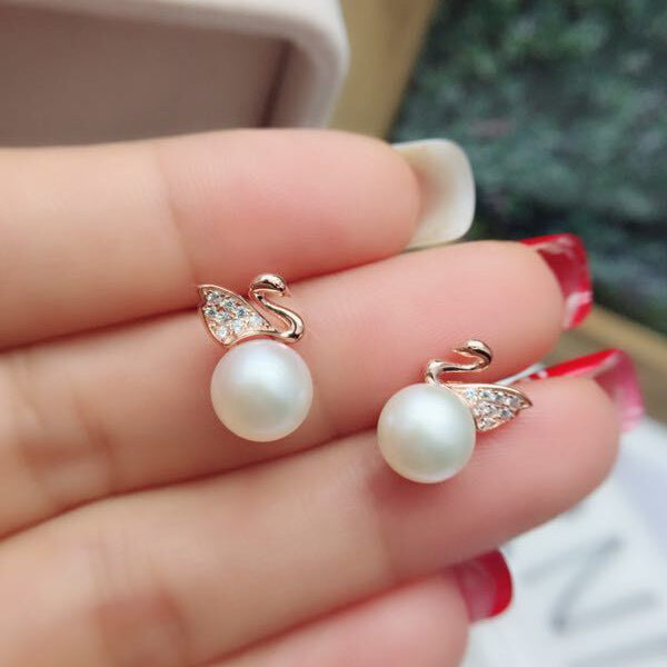 S925 silver freshwater pearl swan earrings