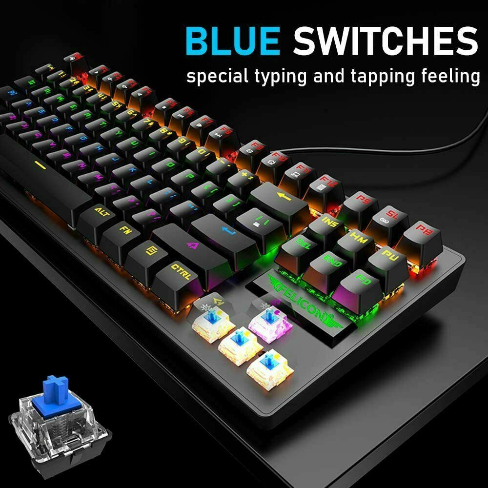 60Percent Mechanical Gaming Keyboard Type C LED Backlit Wired 88 Key For PC Laptop MAC