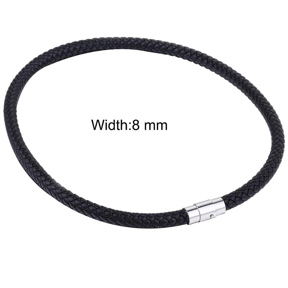 4/6/8 mm Black Brown Man-made Leather Necklace Choker Braided Cord Rope Link Chain Silver Color Stainless Steel Clasp LUN48