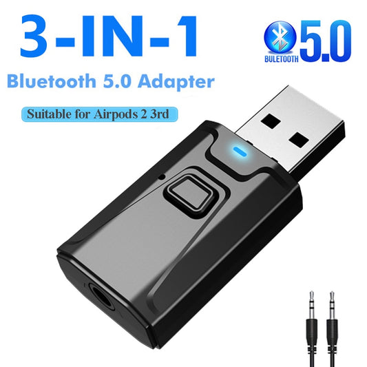 Bluetooth 5.0 Receiver Transmitter 3 In 1 Mini Stereo AUX USB 3.5mm Audio Wireless Adapter For TV PC Car Headphones