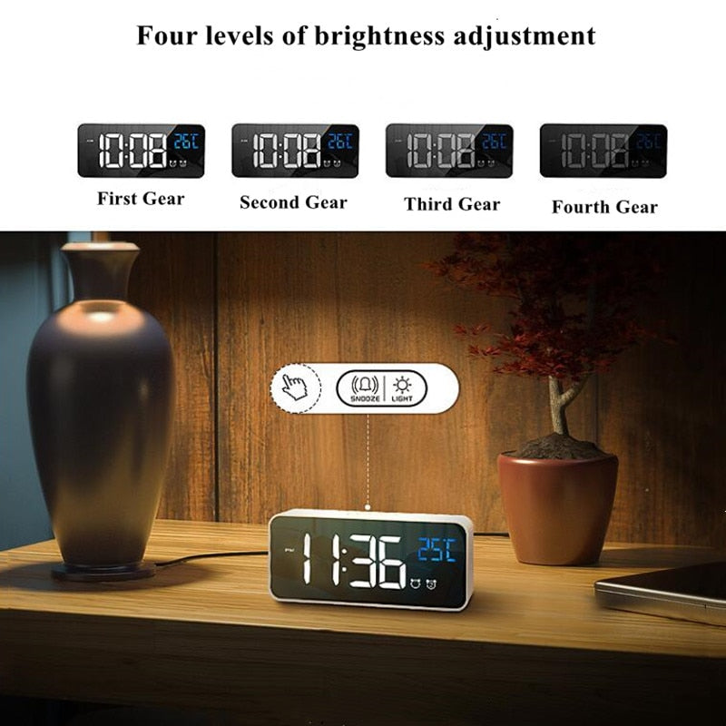 Rechargeable Digital Alarm Clock Voice Control Snooze Night Mode Table Clock Music Electronic LED Clocks Despertador Digital