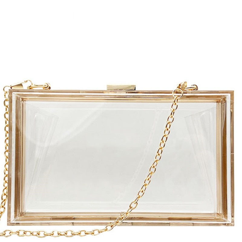 New Transparent Acrylic Bags Clear Clutches Evening Bags Wedding Party Handbags Chain Women Shoulder Bags Purses 9 Colors
