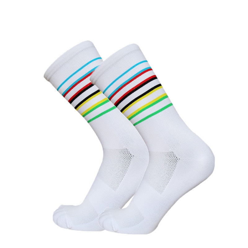 New Cycling Socks Men Women Champion Colorful Stripes Sports Breathable Compression Bike Socks Calcetines Ciclismo