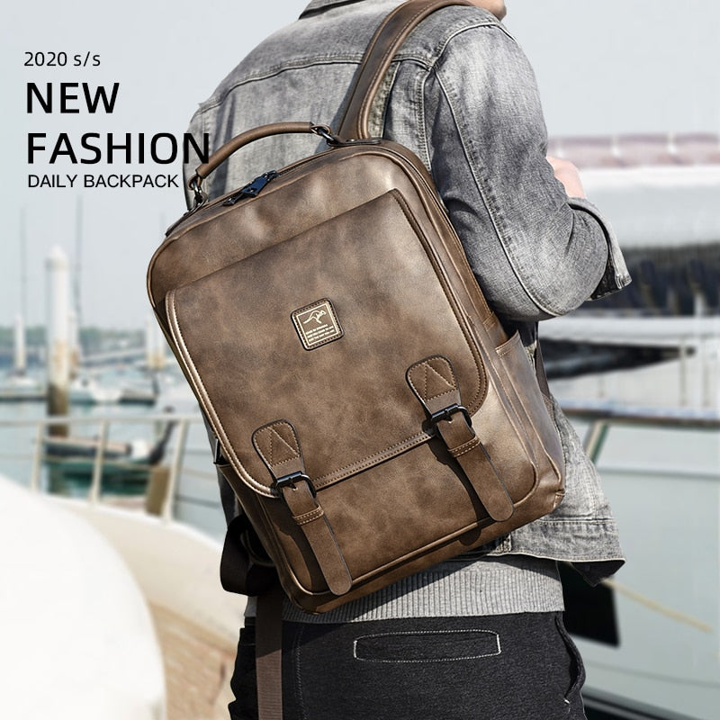 Jackkevin Men&#39;s Retro Leather Backpack Multi-function Large Capacity Men bag Travel Backpack Waterproof Laptop Backpack Mochila