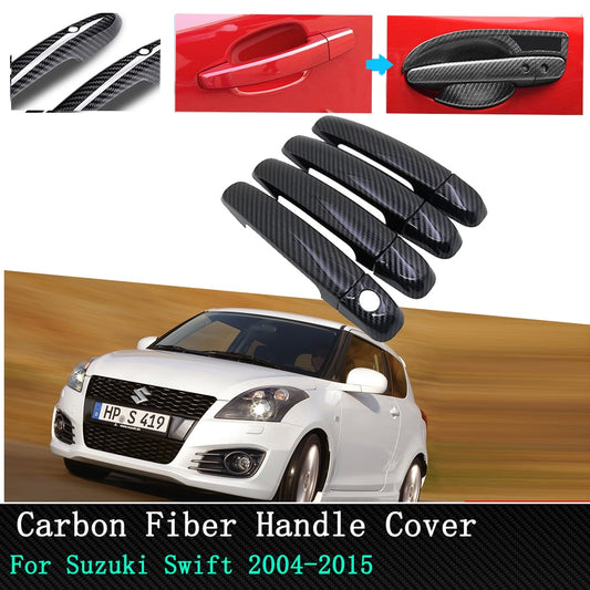 For Suzuki Swift Maruti DZire Chrome Carbon Fiber Car Exterior Autoparts Door Handle Cover Stickers 2004 2005 2006 2007 ~ 2015