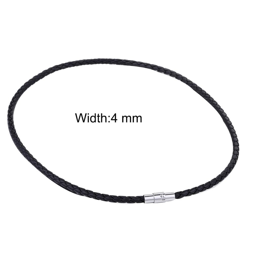 4/6/8 mm Black Brown Man-made Leather Necklace Choker Braided Cord Rope Link Chain Silver Color Stainless Steel Clasp LUN48