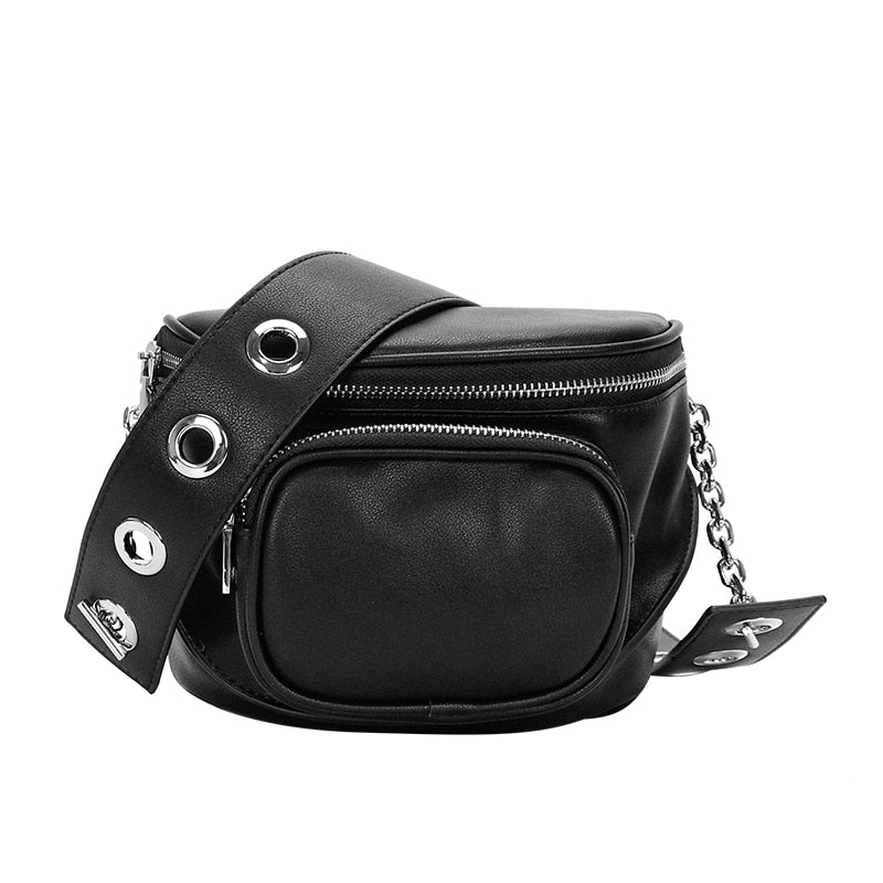 NIGEDU Wide strap Women crossbody bags High quality PU leather shoulder bag black designer Chain female Handbags bolsas feminina