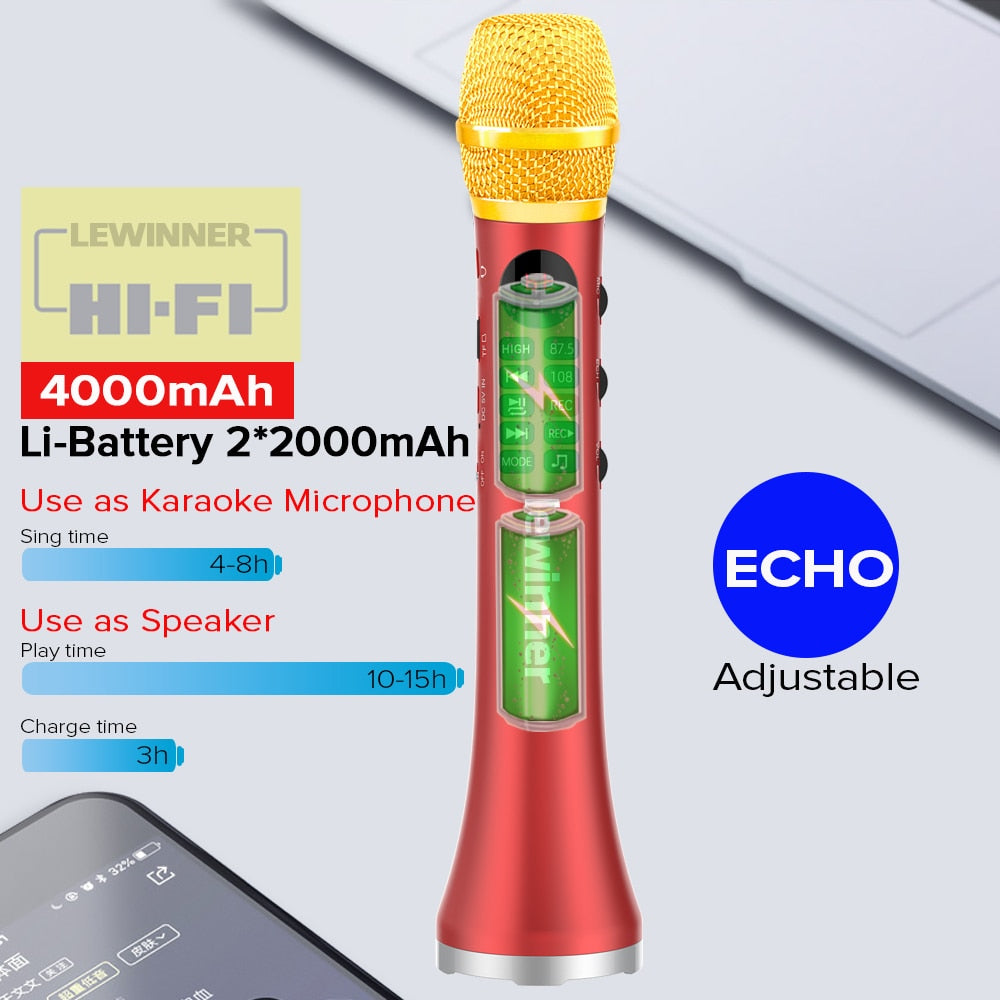 Lewinner L-699 Professional Karaoke Microphone Wireless Speaker Portable Bluetooth microphone for phone support record TF play