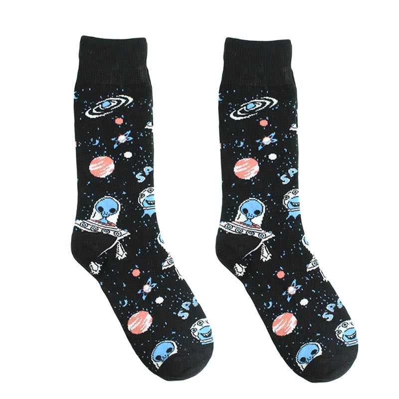 Creative Food Animal Funny Socks Cotton Alien Planet Socks Men Novelty Design Dinosaur Crew Skateboard Socks Calcetines Hombre