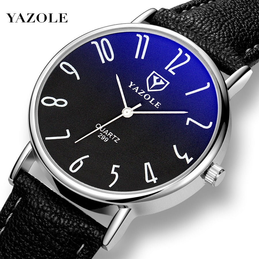 Yazole Quartz Watch Men Casual Business Leather Strap Classic Ultra-Thin Blue Glass Mens Watches Reloj Hombre