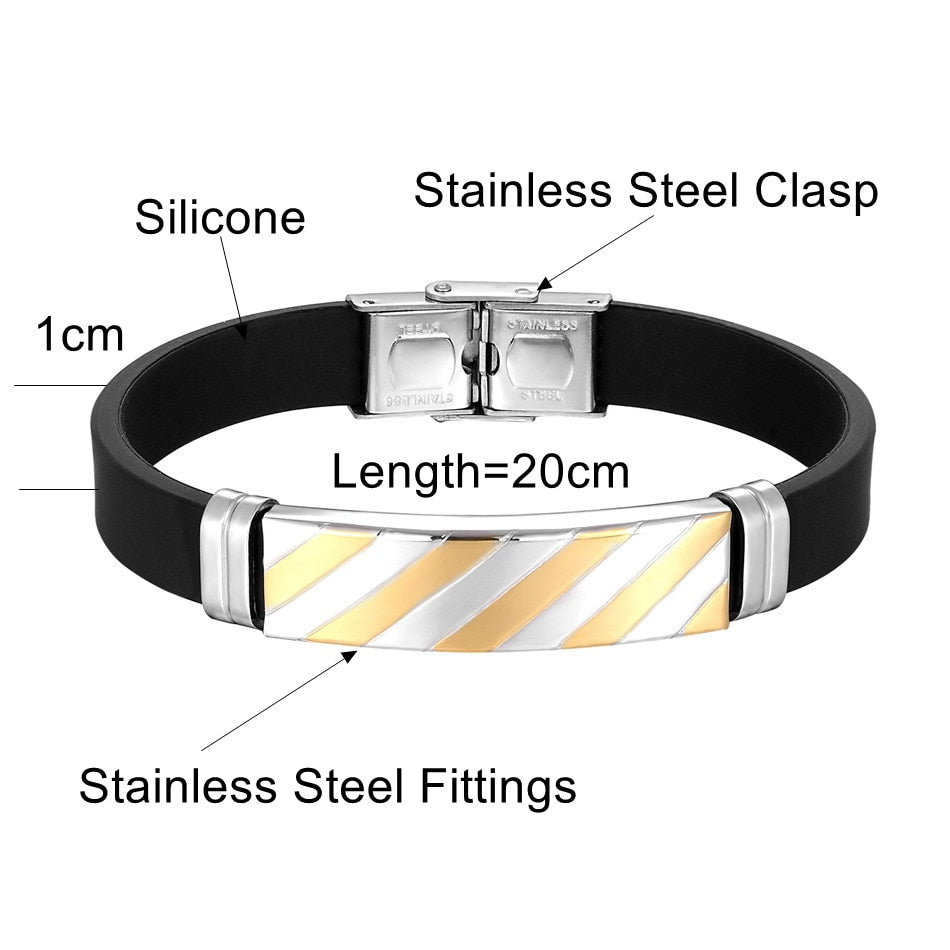 2022 Hot Sale Geometric Stripe Bangle Stainless Steel Cuff Silicone Bracelet Men&#39;s Women&#39;s Jewelry