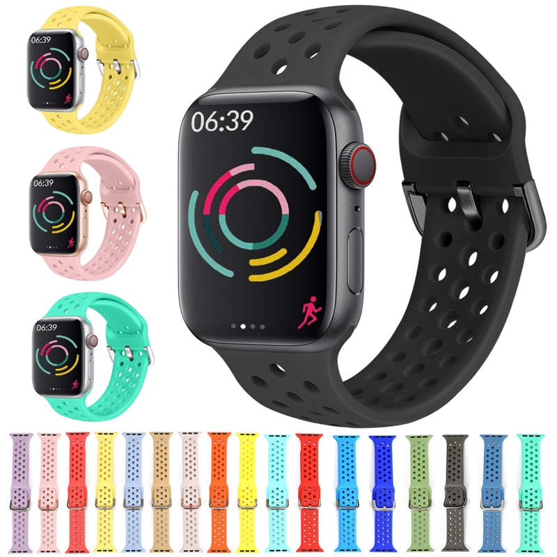 Silicone Strap For Apple Watch band 44mm 42mm 40mm 38mm Sport watchband bracelet iWatch for apple watch series 6 SE 5 4 3 44 mm