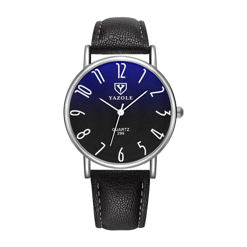 Yazole Quartz Watch Men Casual Business Leather Strap Classic Ultra-Thin Blue Glass Mens Watches Reloj Hombre