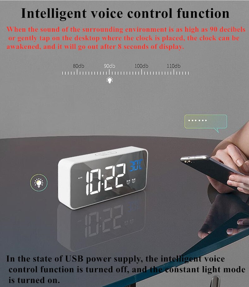 Rechargeable Digital Alarm Clock Voice Control Snooze Night Mode Table Clock Music Electronic LED Clocks Despertador Digital