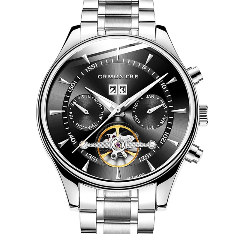 Skeleton Tourbillon Mechanical Watch Men Automatic Classic Rose Gold Leather Mechanical Wrist Watches Reloj Hombre 2018 Luxury