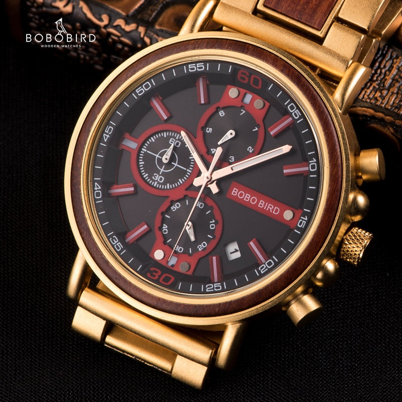 Relogio Masculino BOBO BIRD Wooden Watch Men Top Brand Luxury Stylish Chronograph Military Watches in Wooden Box reloj hombre
