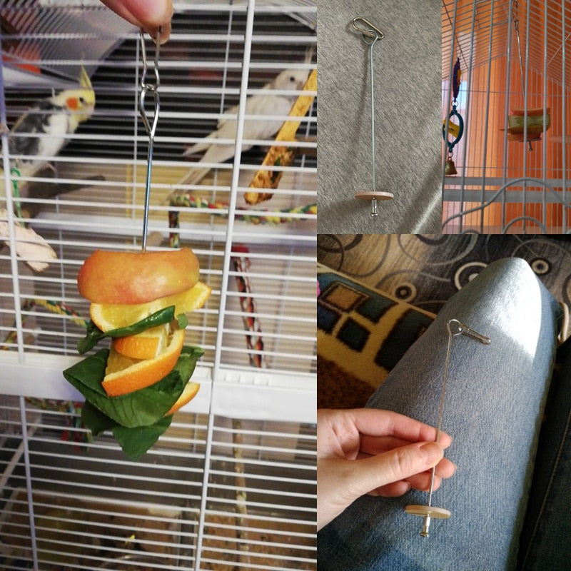 New High Quality Pet Parrots Birds Food Holder Support Stainless Steel Fruit Spear Stick Meat Fruit Vegetable Skewer