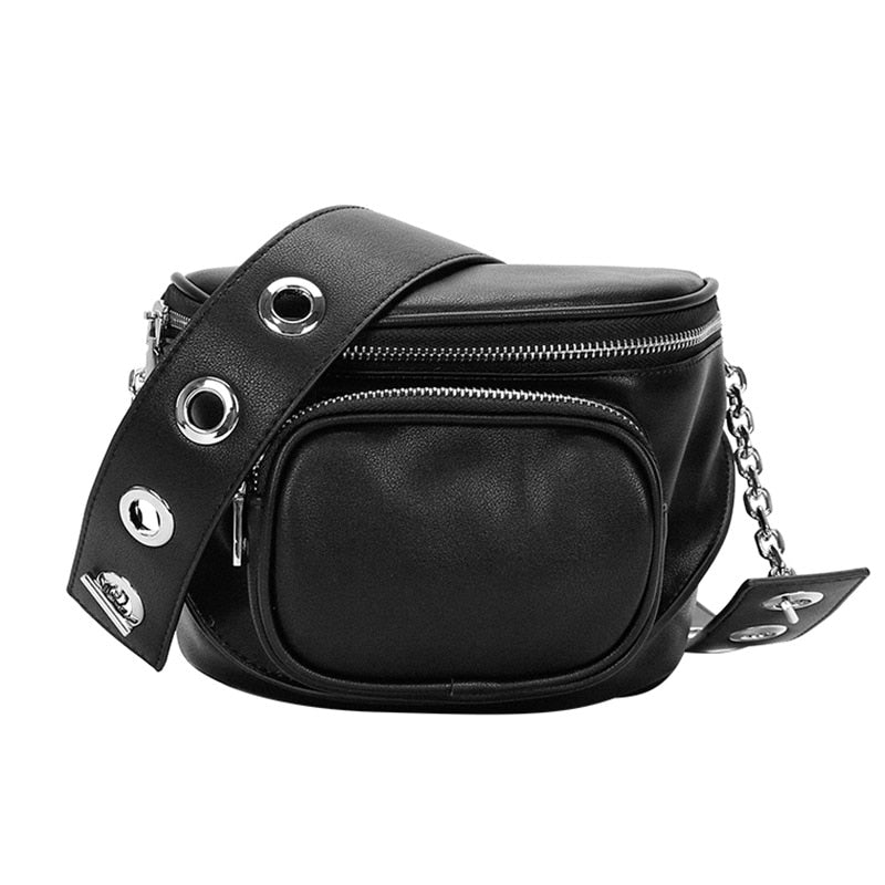 NIGEDU Wide strap Women crossbody bags High quality PU leather shoulder bag black designer Chain female Handbags bolsas feminina