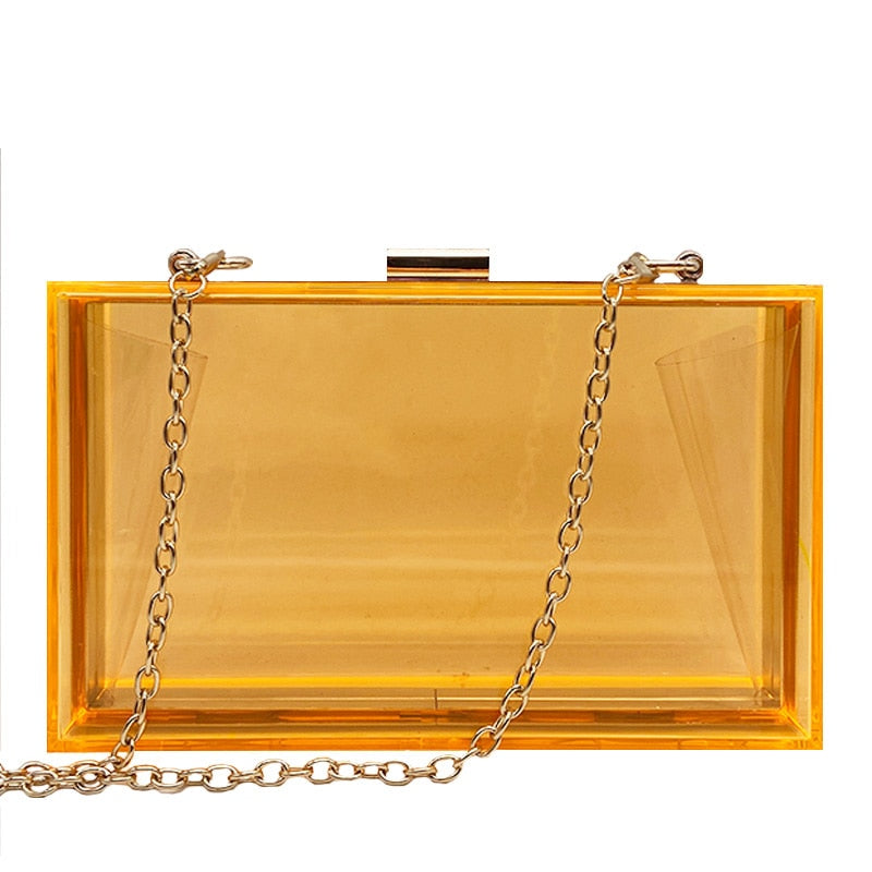 New Transparent Acrylic Bags Clear Clutches Evening Bags Wedding Party Handbags Chain Women Shoulder Bags Purses 9 Colors