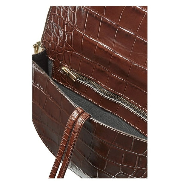 NIGEDU Women Crossbody Bag Fashion Crocodile Semicircle Saddle Bags PU Leather Shoulder Bags for female Handbags designer bolsas