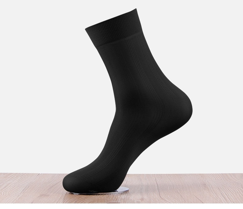10 pairs Bamboo Fiber Men's Socks Summer Thin Stripe Long Socks Men Silk Socks Business Socks No Heel Calcetines Hombre