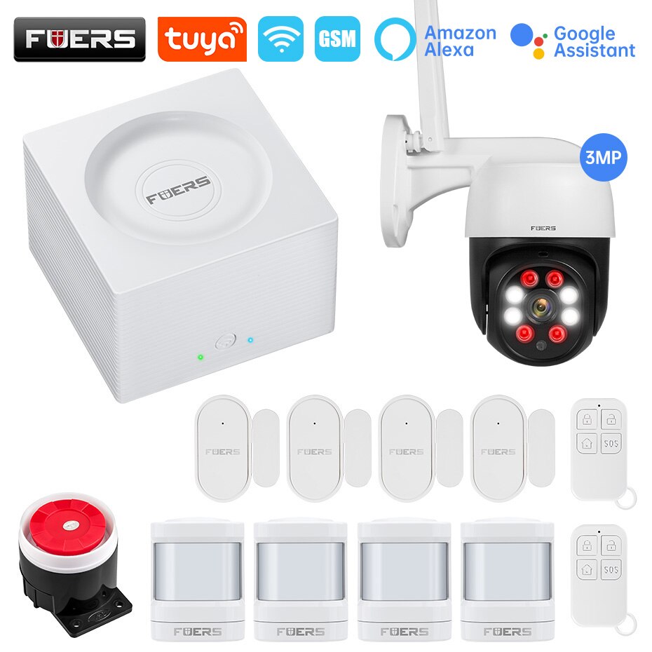 Fuers G95 Smart Home Alarm WIFI GSM Security Alarm System Kit with Alexa Tuya Smart APP Control Motion Sensor Burglar Alarm