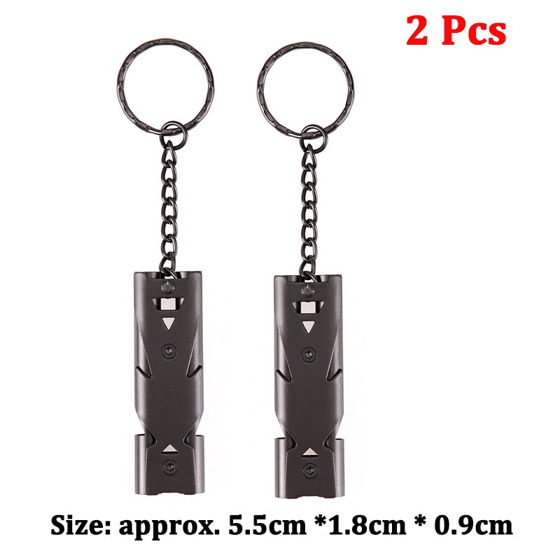 Stainless Steel Whistles Double Pipe High Decibel Emergency Survival Whistle Keychain Cheerleading Whistle for Outdoor Camping