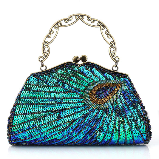 Vintage Peacock Style Women Sequin Evening Clutch Bag Chain Shoulder Bag Bolsas Mujer For Banquet Wedding Party New Arrival