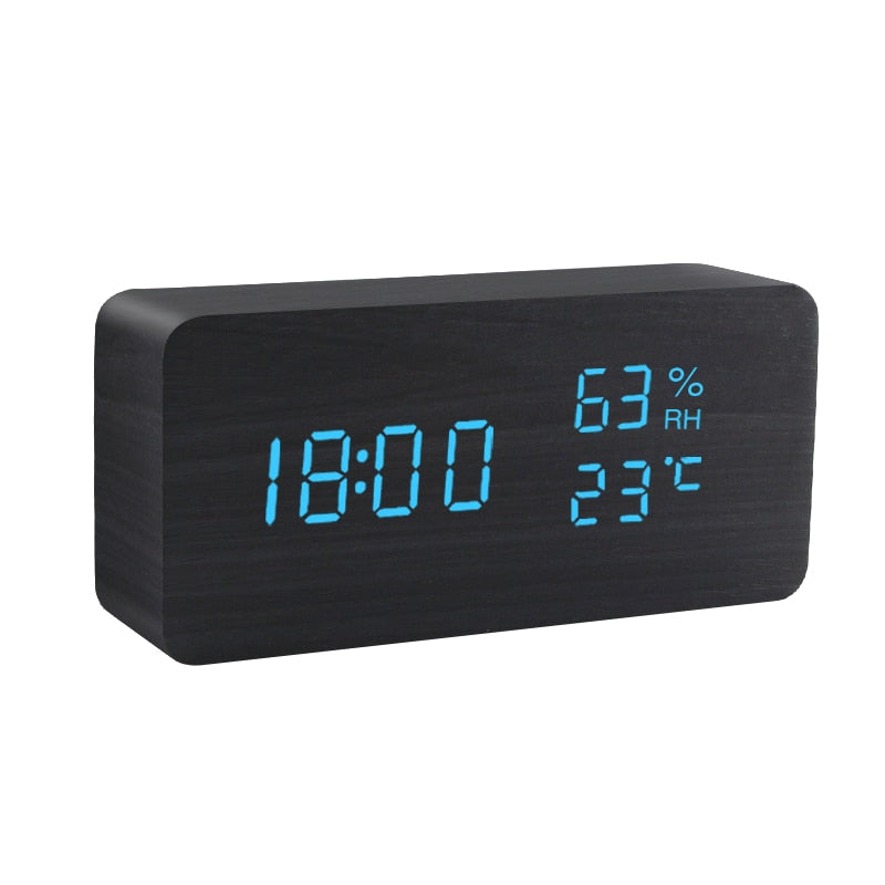 Alarm Clock LED Wooden Watch Table Voice Control Digital Wood Despertador USB/AAA Powered Electronic Desktop Clocks