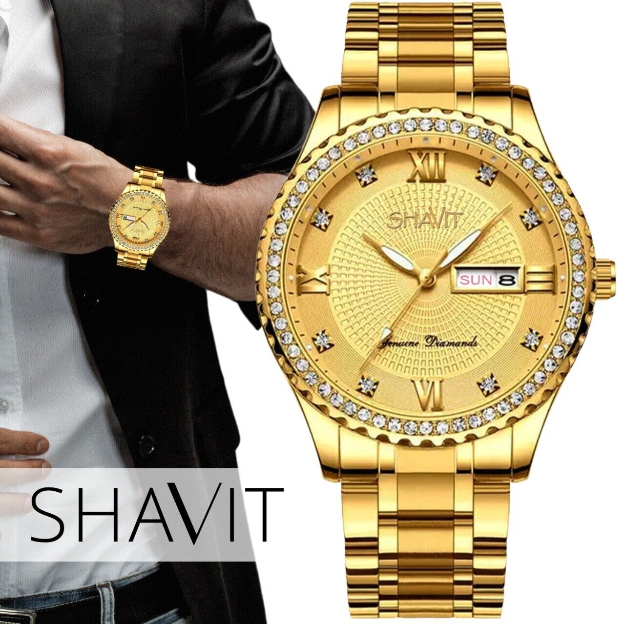 Gold Men's Watch Classic Stainless Steel Quartz Analog Business Wristwatch Gift