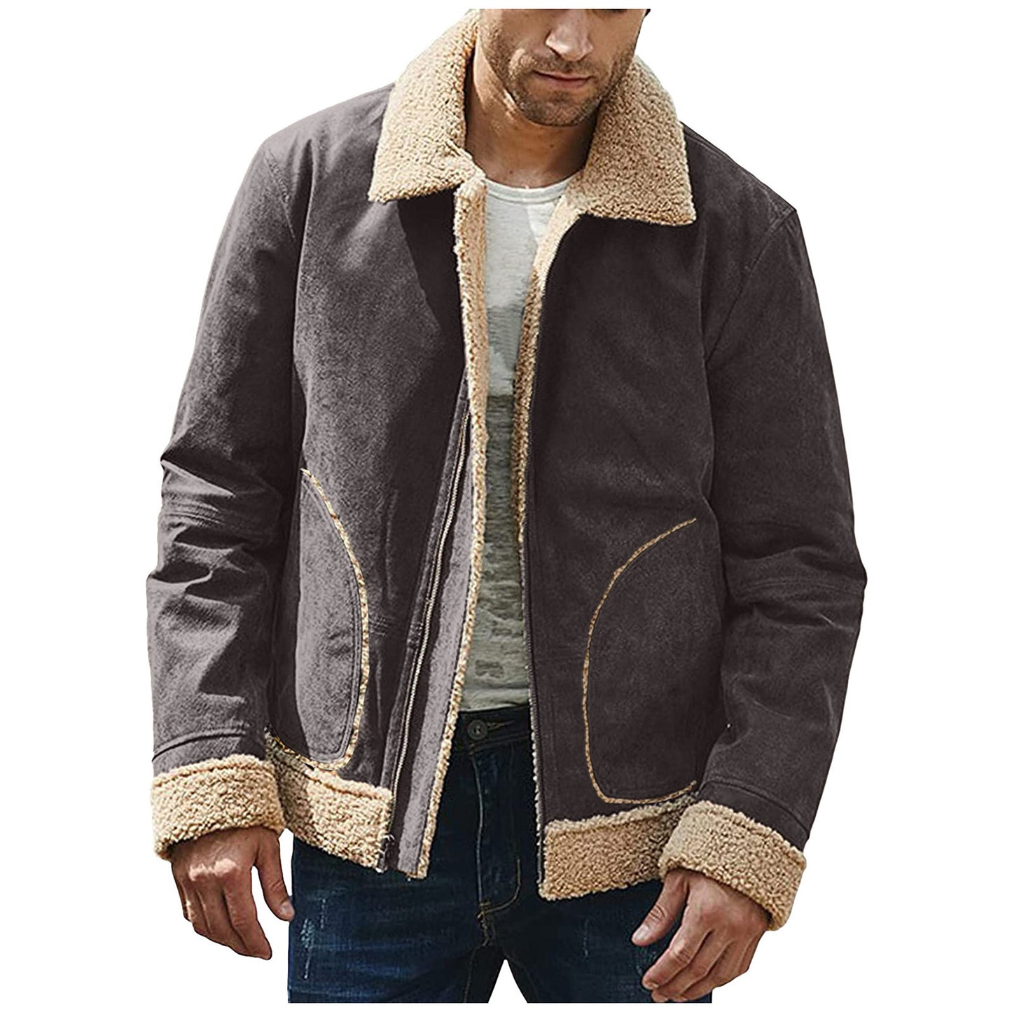 European And American Men's Large Frosted Velvet Composite Coat